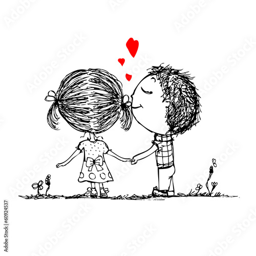 Couple in love together, valentine sketch for your design