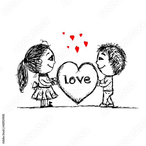Couple in love together, valentine sketch for your design
