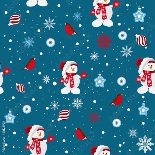 Seamless background of snowmen