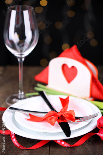 Romantic holiday table setting, close up