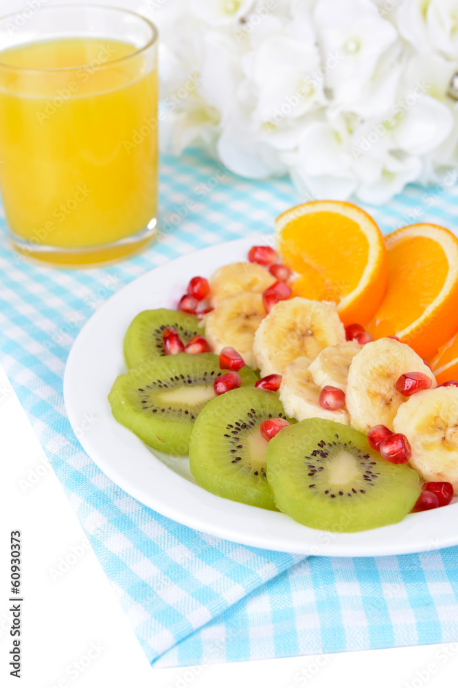Sweet fresh fruits on plate on table close-up Sweet fresh fruits on plate on table close-up
