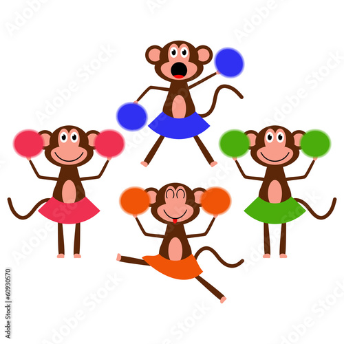Four cute cheerleader monkey girls