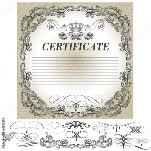 Certificate design with calligraphic elements in vintage style