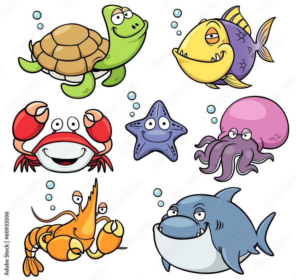Obraz premium Vector illustration of Sea Animals Collection