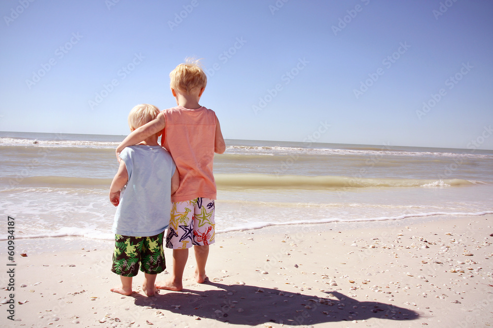 Brothers on Beach Looking at Ocean