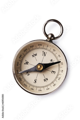 Magnetic compass on white