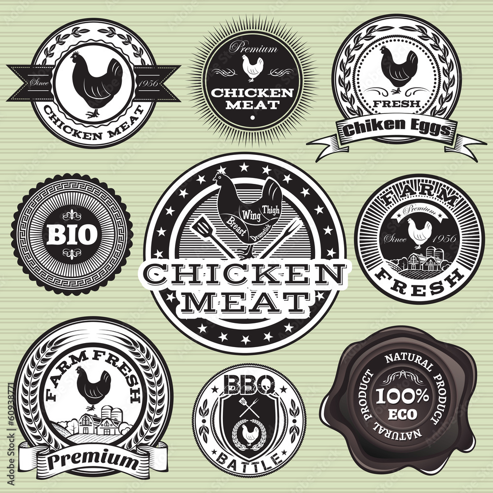 labels with chicken and eggs