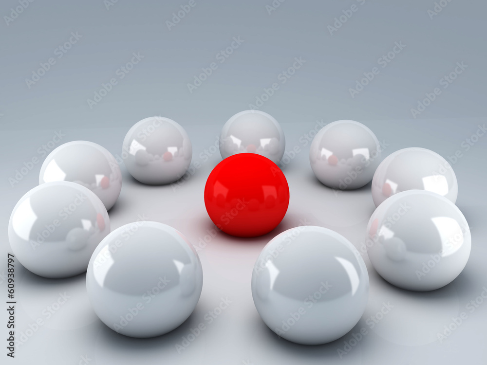 Red leader ball of white teamwork concept