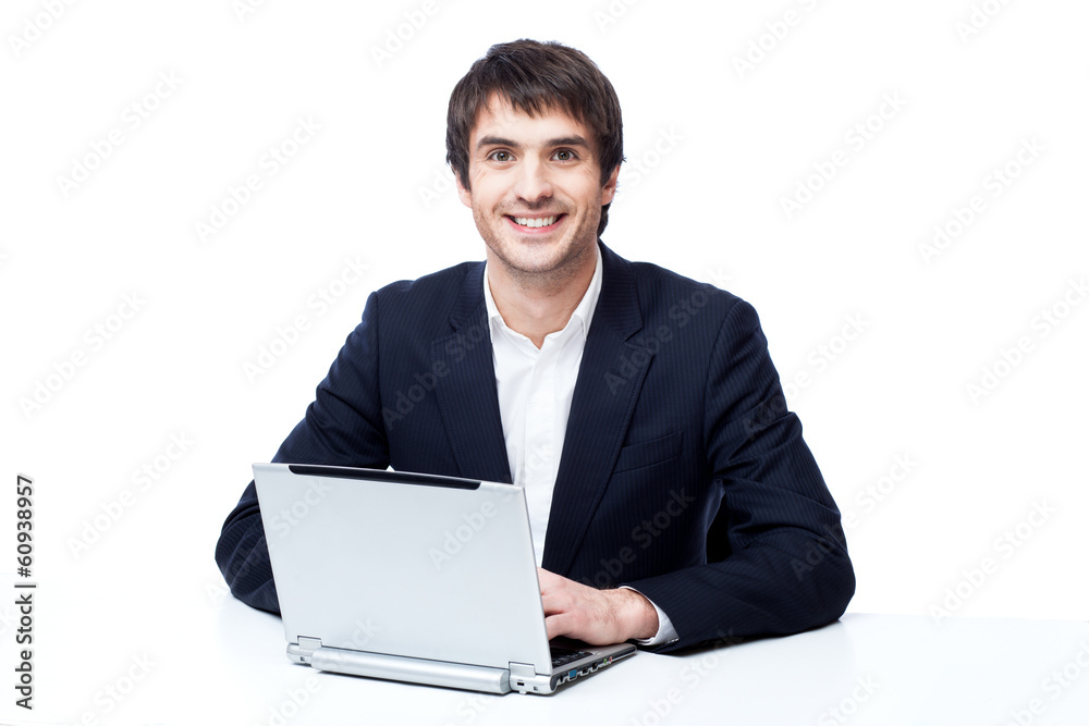 businessman with laptop isolated on white businessman with laptop isolated on white