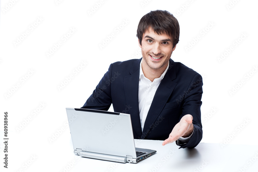 businessman with laptop isolated on white businessman with laptop isolated on white