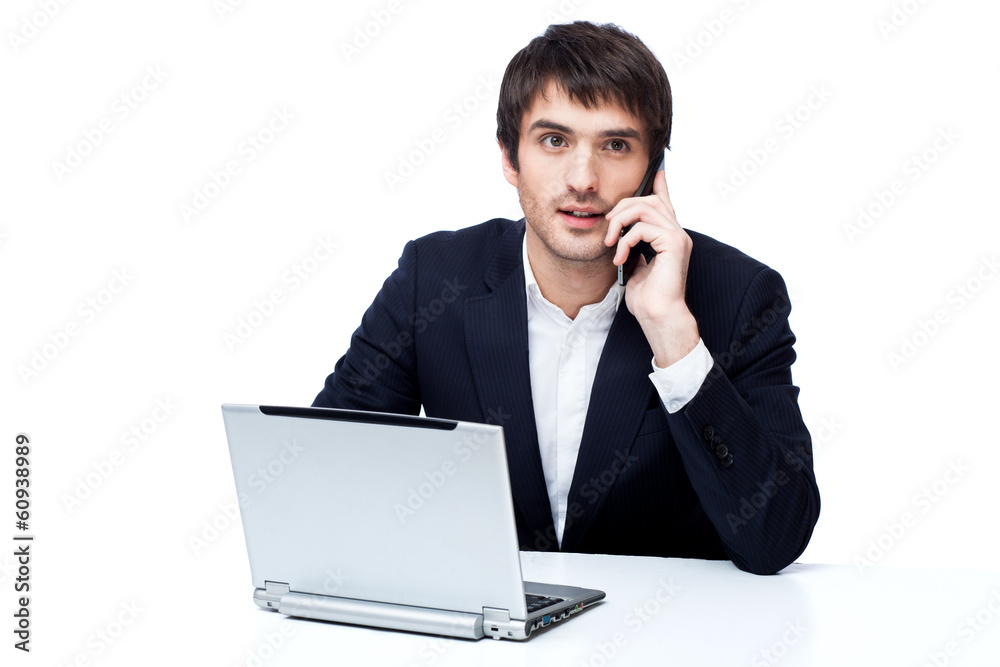 businessman with laptop isolated on white businessman with laptop isolated on white