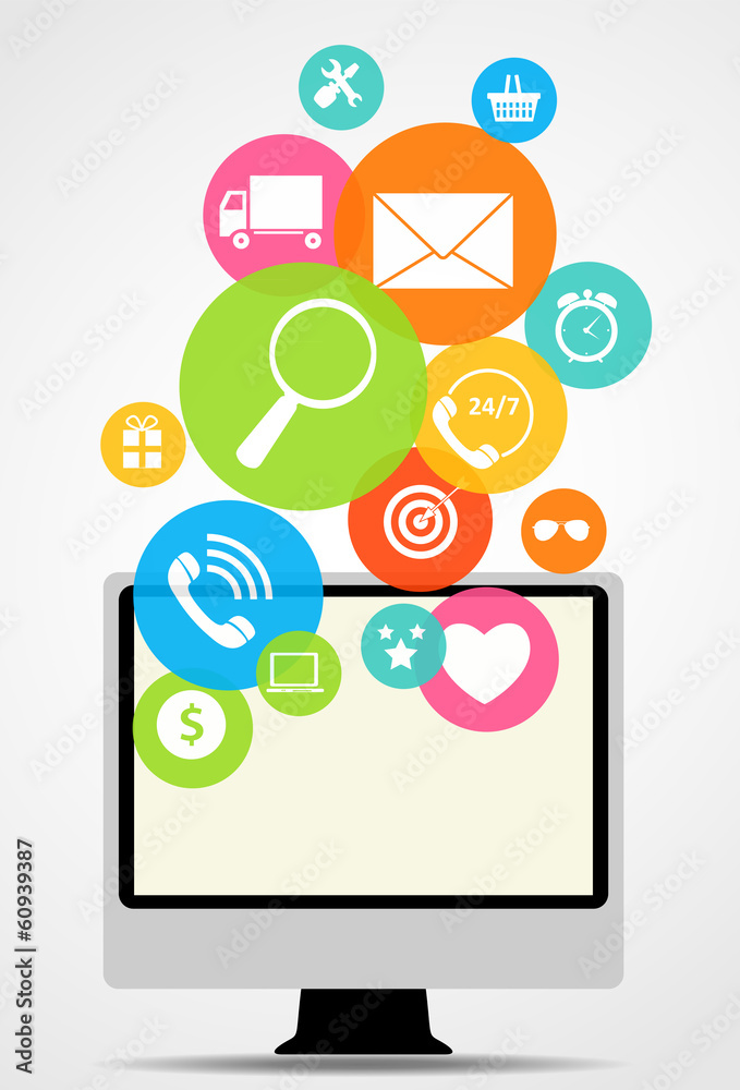 Business Internet on Different Electronic Devices Concept. Vect Business Internet on Different Electronic Devices Concept. Vect
