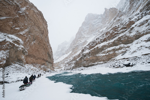 Winter trekking on the frozen Zanskar River in Ladakh
