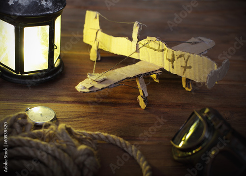 hand made children airplane on wood table