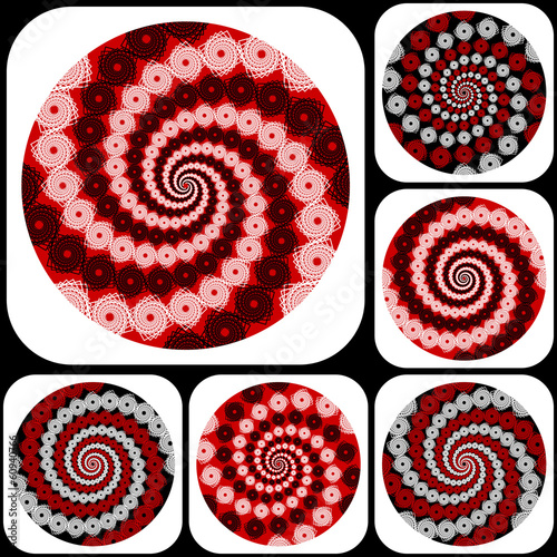 Set of colorful decorative geometric icons. Whirl movement textu