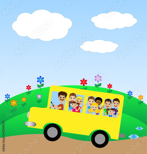 much little child in yellow bus