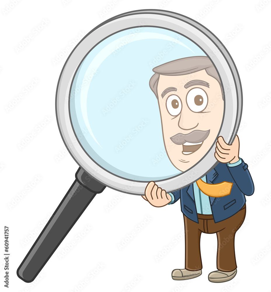 Businessman searching something with magnifying glass Businessman searching something with magnifying glass