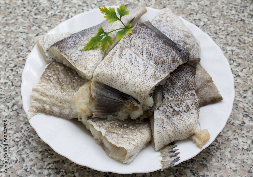 pieces of fresh cod in dish