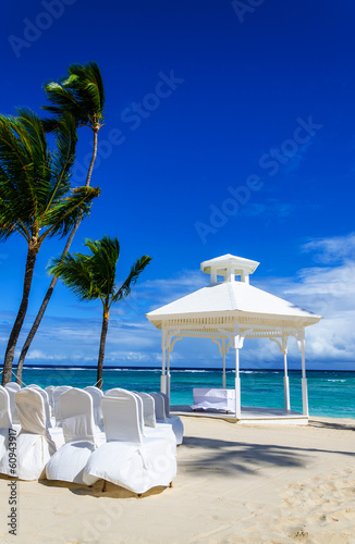 Romantic Wedding Table on Sandy Tropical Caribbean Beach