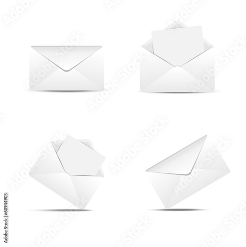Four paper envelopes on a white background