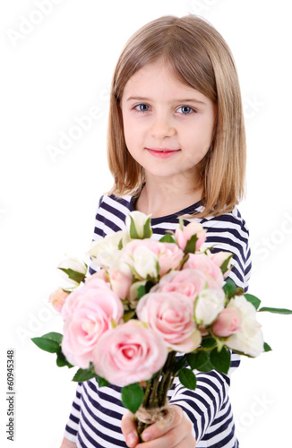 Wallpaper Mural Beautiful little girl holding bouquet isolated on white Torontodigital.ca