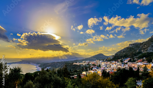 Sunrays over Taormina, Sicily