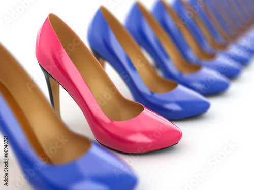 High heels shoes on white background.