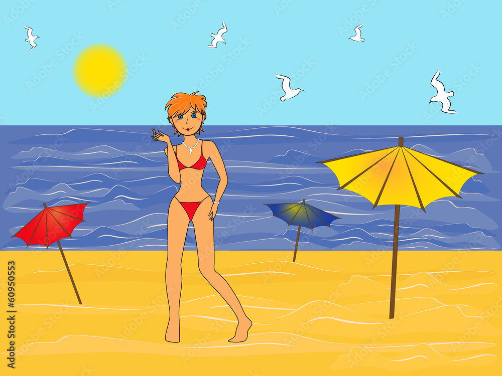 Girl in a bikini on the sea beach