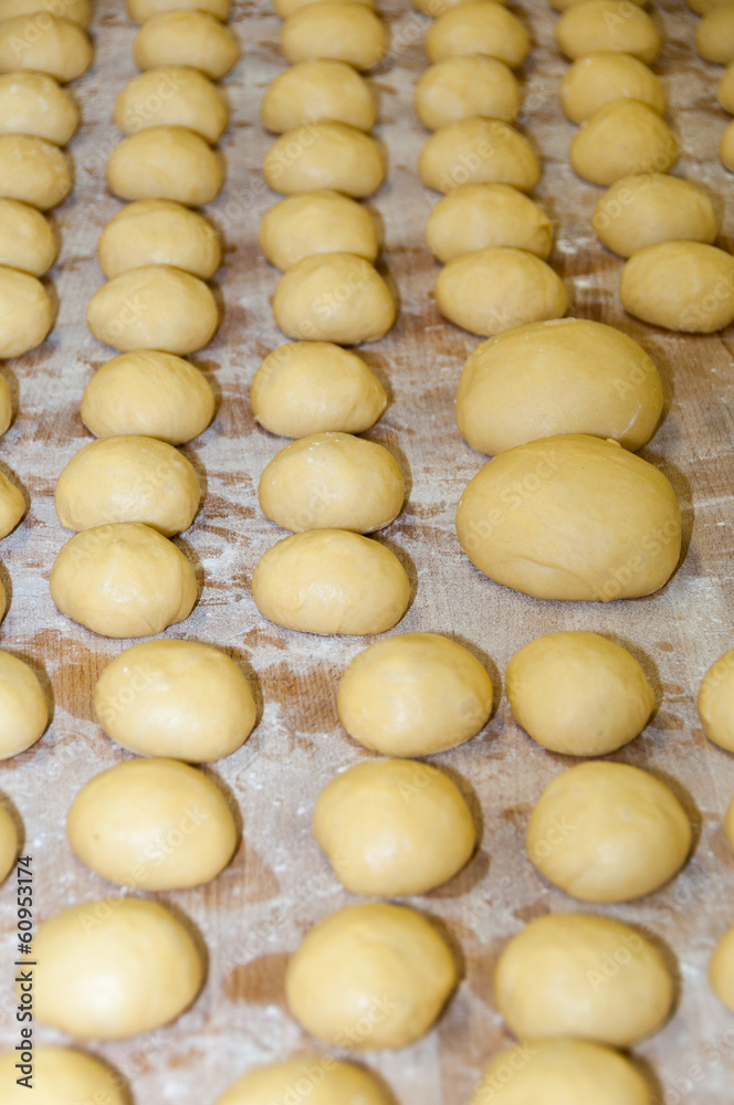 Fresh brioche dough in a bakery