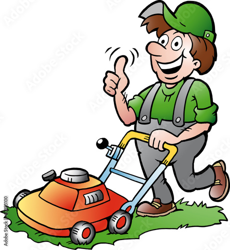 Vector illustration of an happy Gardener with his lawnmower