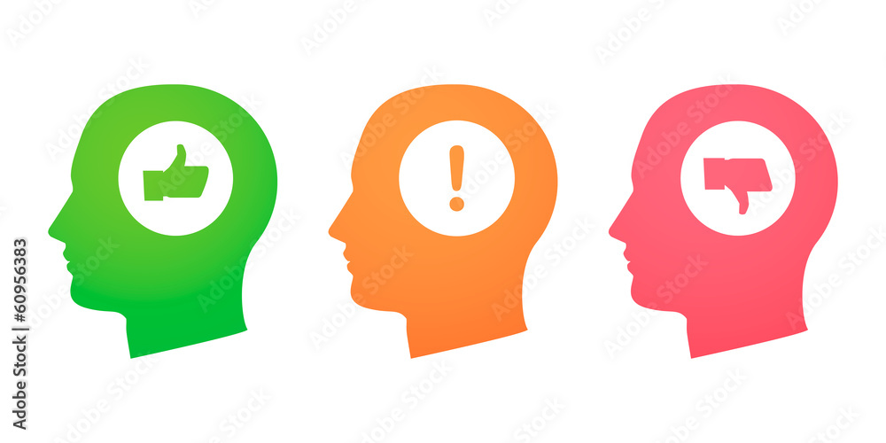 Heads with survey icons Heads with survey icons