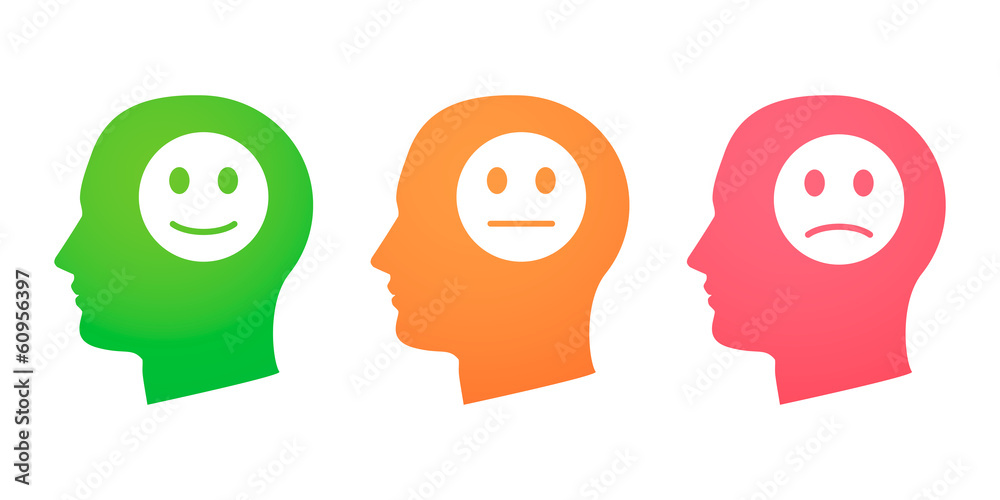 Heads with survey icons Heads with survey icons