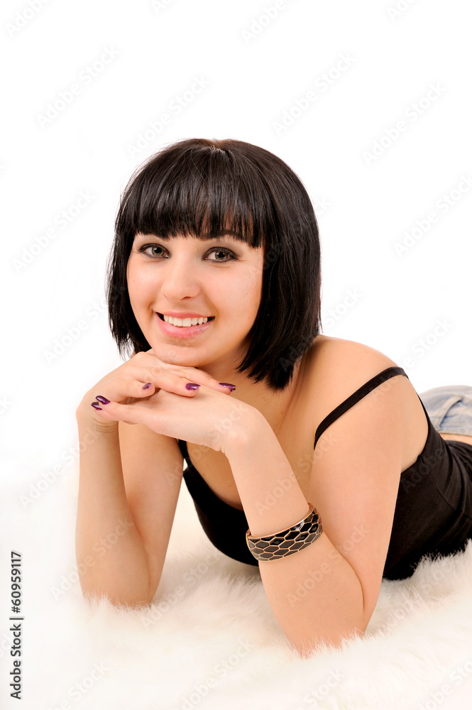 Naklejka premium Smiling woman with perfect white teeth.