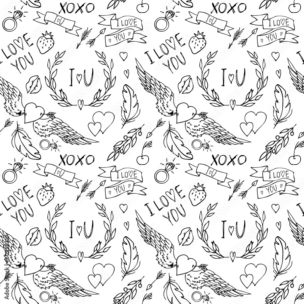 Fototapeta premium Love - black vector seamless pattern