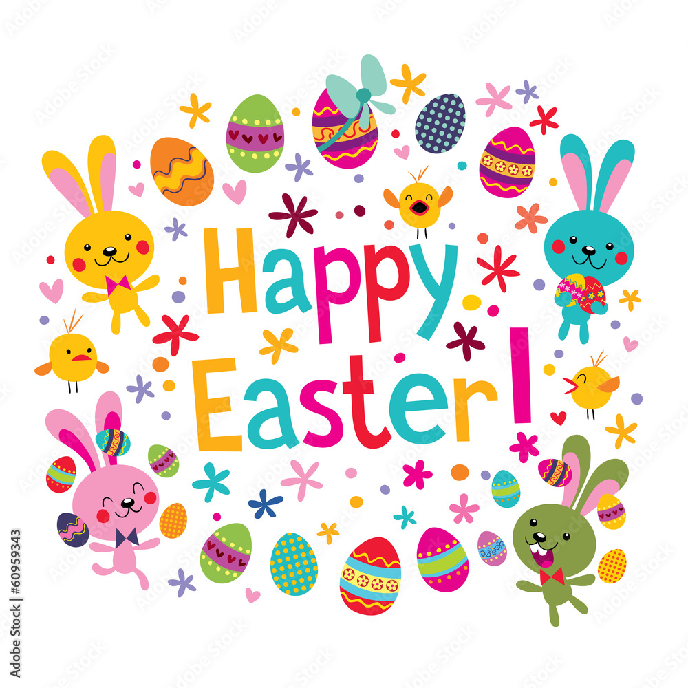 cute Happy Easter greeting card Stock Vector | Adobe Stock