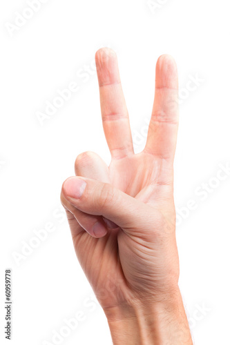 Hand with two fingers up in the peace or victory symbol