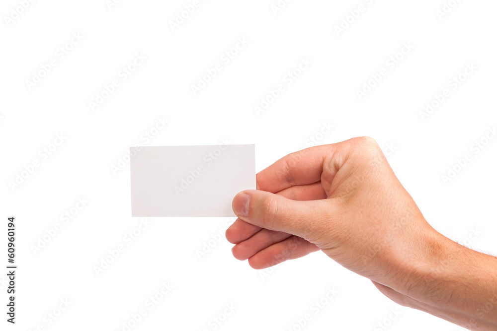 Businessman's hand holding blank business card Businessman's hand holding blank business card