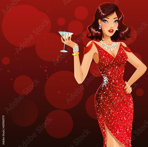 Beautiful woman in red dress