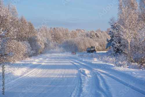 Winter road in forest