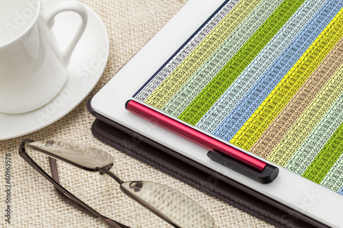 Fototapet data spreadsheet on digital tablet