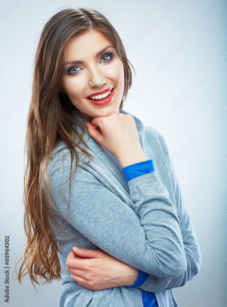 Young smiling woman portrait isolated. Casual style. Beautiful