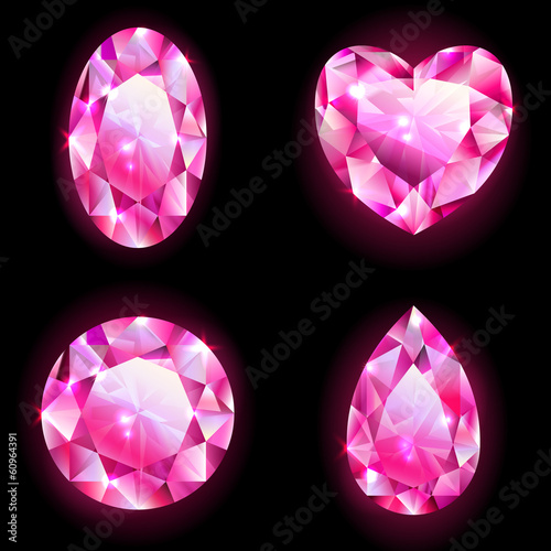 Set of red geometric icons, red diamonds isolated on black