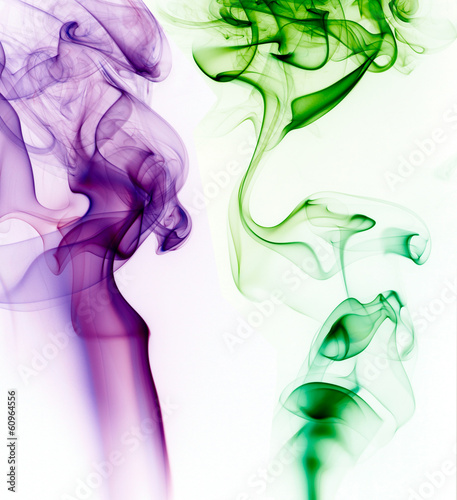 purple and green smoke on white background