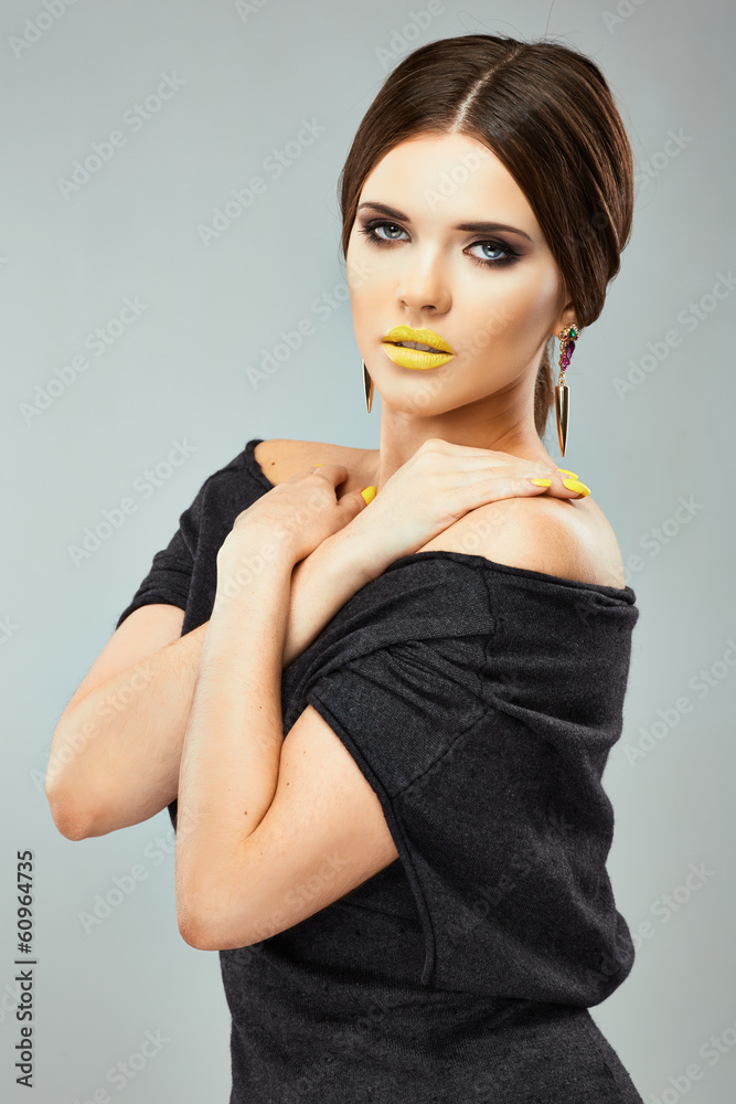 Portrait of young model fashion beauty posing in studio. Portrait of young model fashion beauty posing in studio.