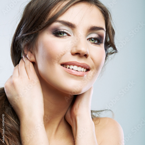 Woman face close up beauty portrait. Female model isolated.