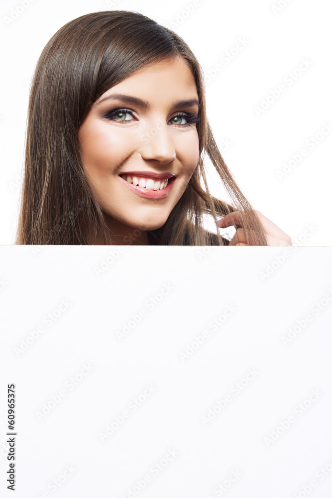 Smile Business woman portrait with blank white board Smile Business woman portrait with blank white board