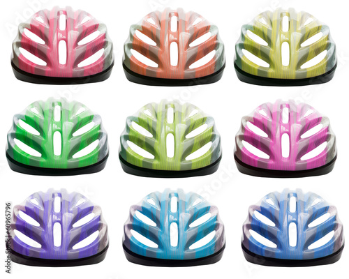Fototapeta Naklejka Na Ścianę i Meble -  varieties color of bicycle safety helmet isolated on white backg