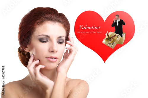 Beauty Young Woman in Happy Dreams in Valentine Day