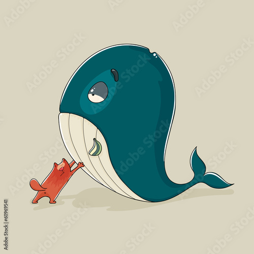 Cute cat with a sickly whale