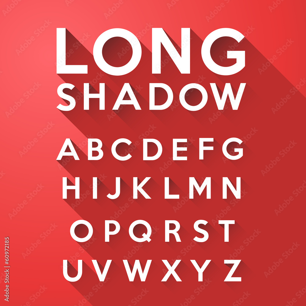 Long flat shadow alphabet on red background